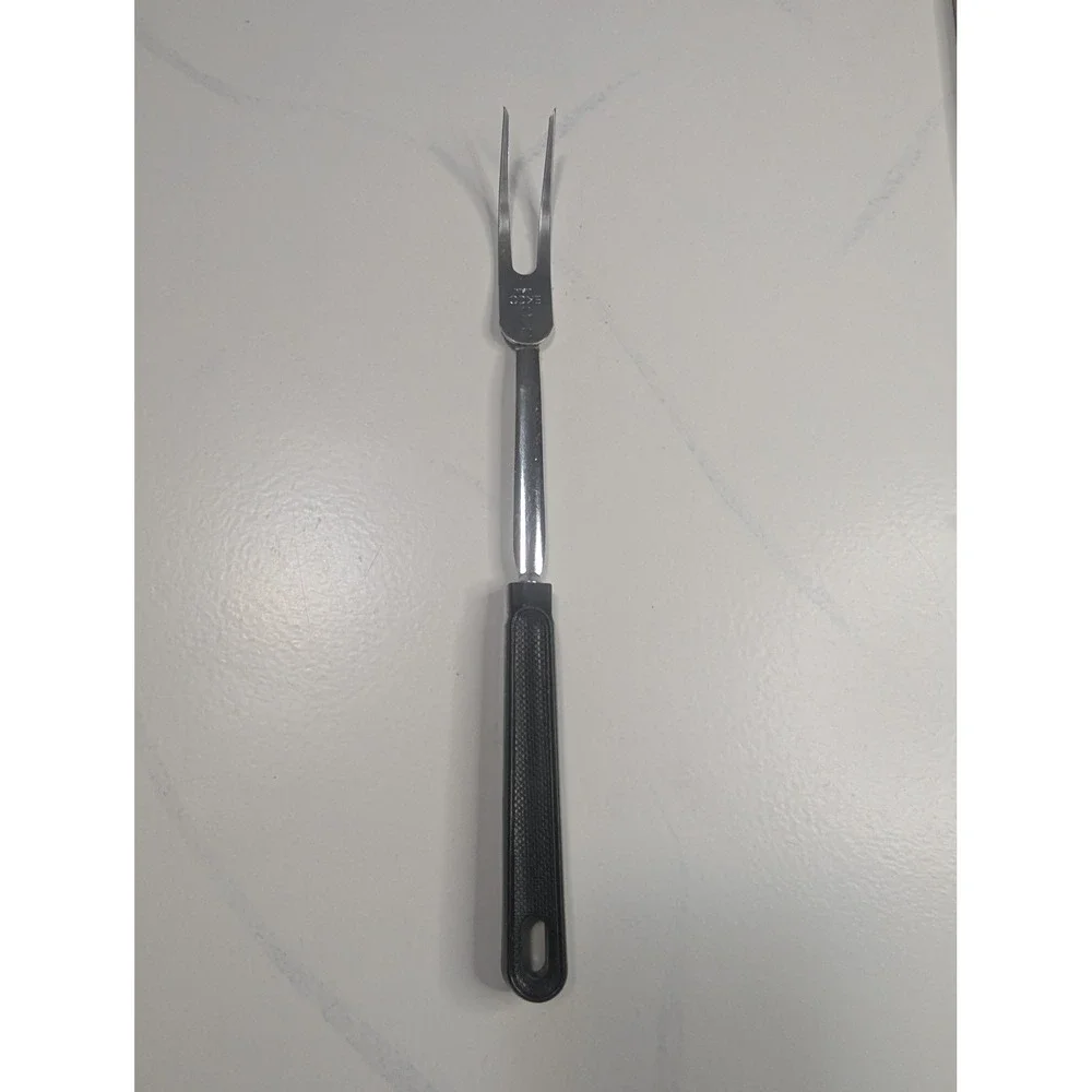 Vintage EKCO USA Meat Carving Fork Stainless Steel Black Handle 12.5 Inch